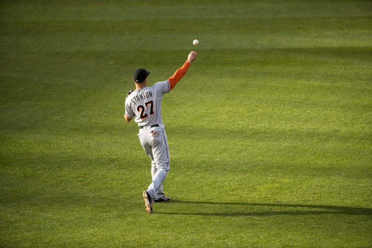 Giancarlo Stanton's immense power carries over to his fielding. (Getty Images/Brace Hemmelgarn)