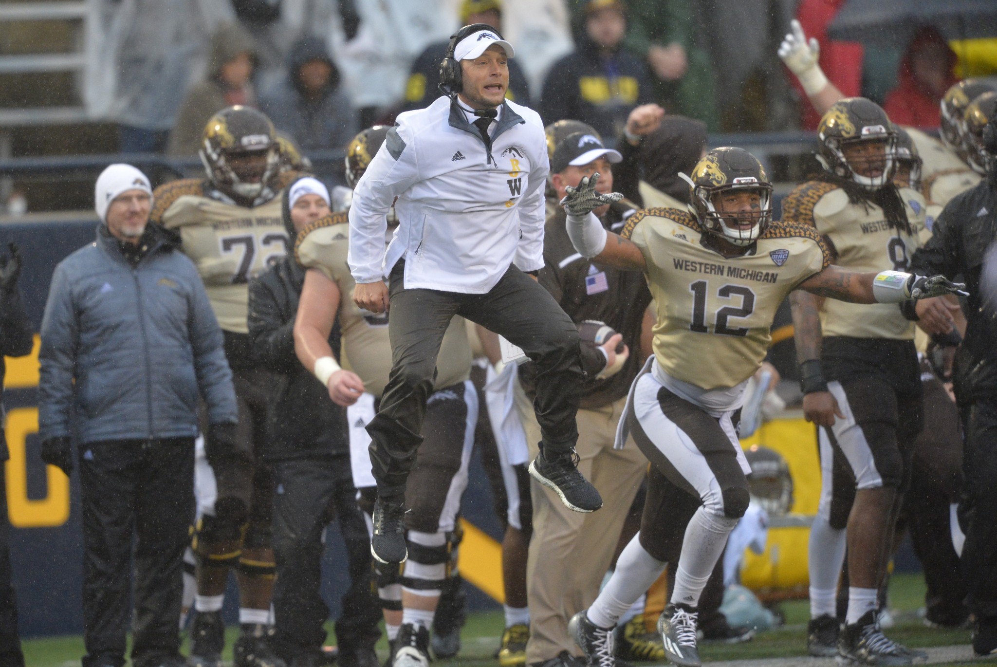 Western Michigan head coach P.J. Fleck is presumably excited his team was picked to win the MAC. (AP Photo/David Richard)