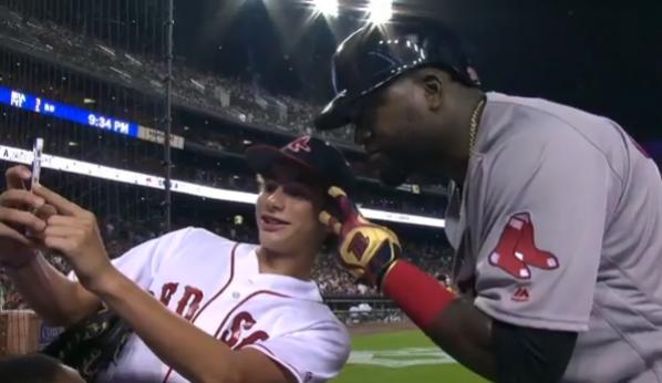 David Ortiz poses for a selfie before hitting his 29th home run this season. (MLB screen grab)