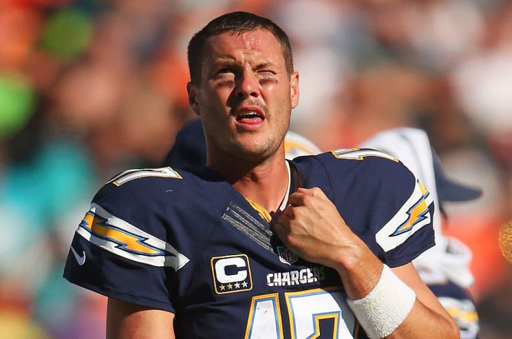 Philip Rivers, ruminating (Photo by Mike Ehrmann/Getty Images)