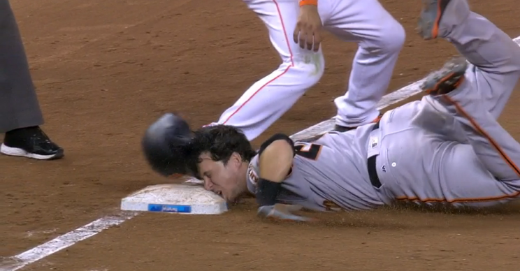 The game can humble anyone. Even Buster Posey. (MLB.com Screenshot)