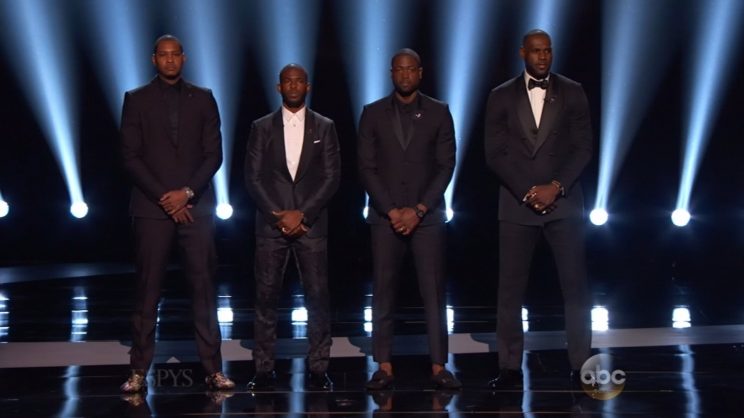 Carmelo Anthony, Chris Paul, Dwyane Wade, and LeBron James made a strong statement at the ESPYs (via @cjzero on Twitter).