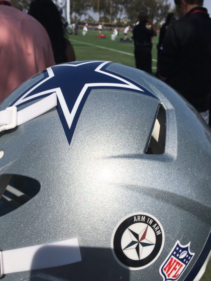 The Dallas Cowboys planned to honor slain police officers with this decal, but the NFL denied it (AP).