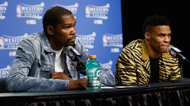 To think this glowing relationship between Kevin Durant and Russell Westbrook won't ever be the same. (J. Pat Carter/Getty Images)