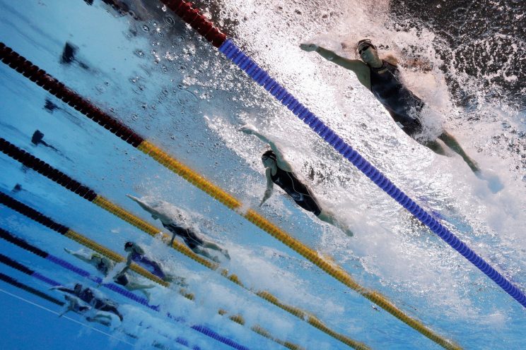 Researchers say that a current running through the pool may have unfairly helped swimmers in the outside lanes. (Getty)