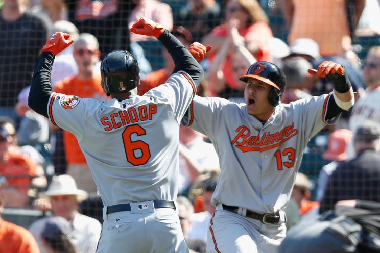 Jonathan Schoop rounds the bases after hitting a go-ahead three-run homer. (Getty Images/Lachlan Cunningham)