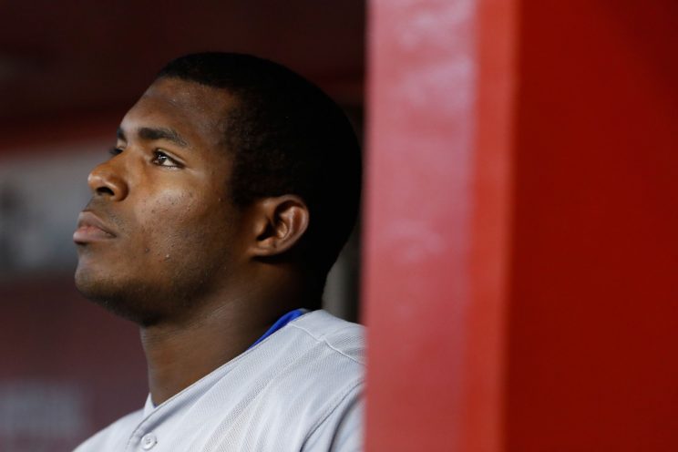 MLB told Yasiel Puig he would be fined if he wore his Vin Scully spikes again. (Getty Images/Christian Petersen)