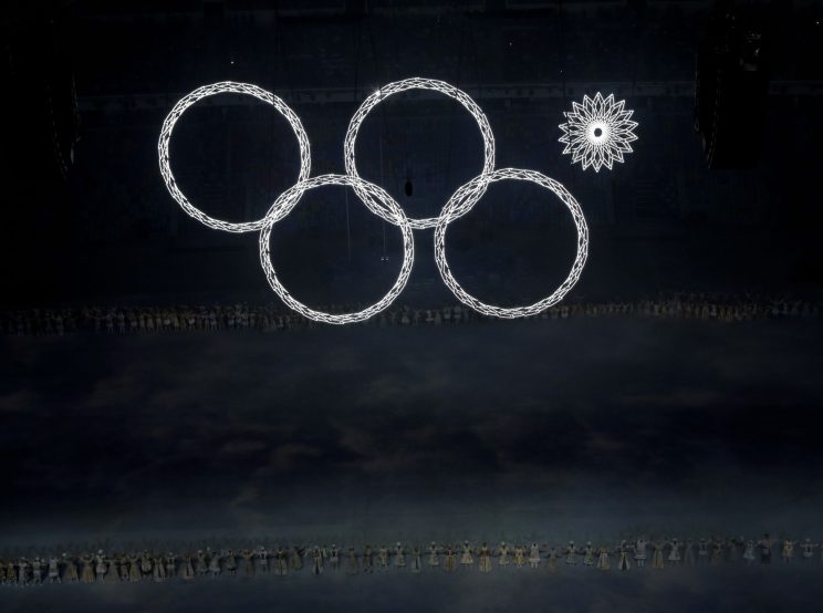 One of the Olympic rings fails to open during the opening ceremony of the 2014 Winter Olympics in Sochi, Russia. (AP Photo/David J. Phillip, File)