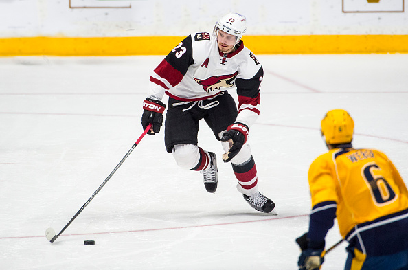 NASHVILLE, TN - APRIL 7: Oliver Ekman-Larsson #23 of the Arizona Coyotes skates with the puck against the Nashville Predators during a NHL game at Bridgestone Arena on April 7, 2016 in Nashville, Tennessee. (Photo by Ronald C. Modra/NHL/Getty Images)