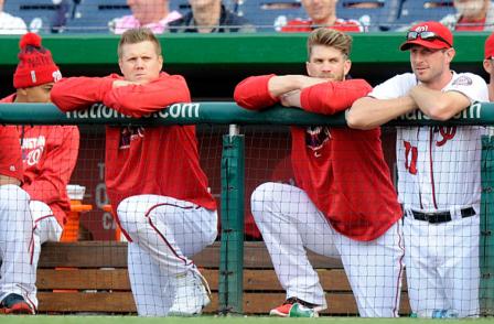 Jonathan Papelbon (left) had a rocky relationship with Bryce Harper (right) during his brief time in Washington. (Getty Images)
