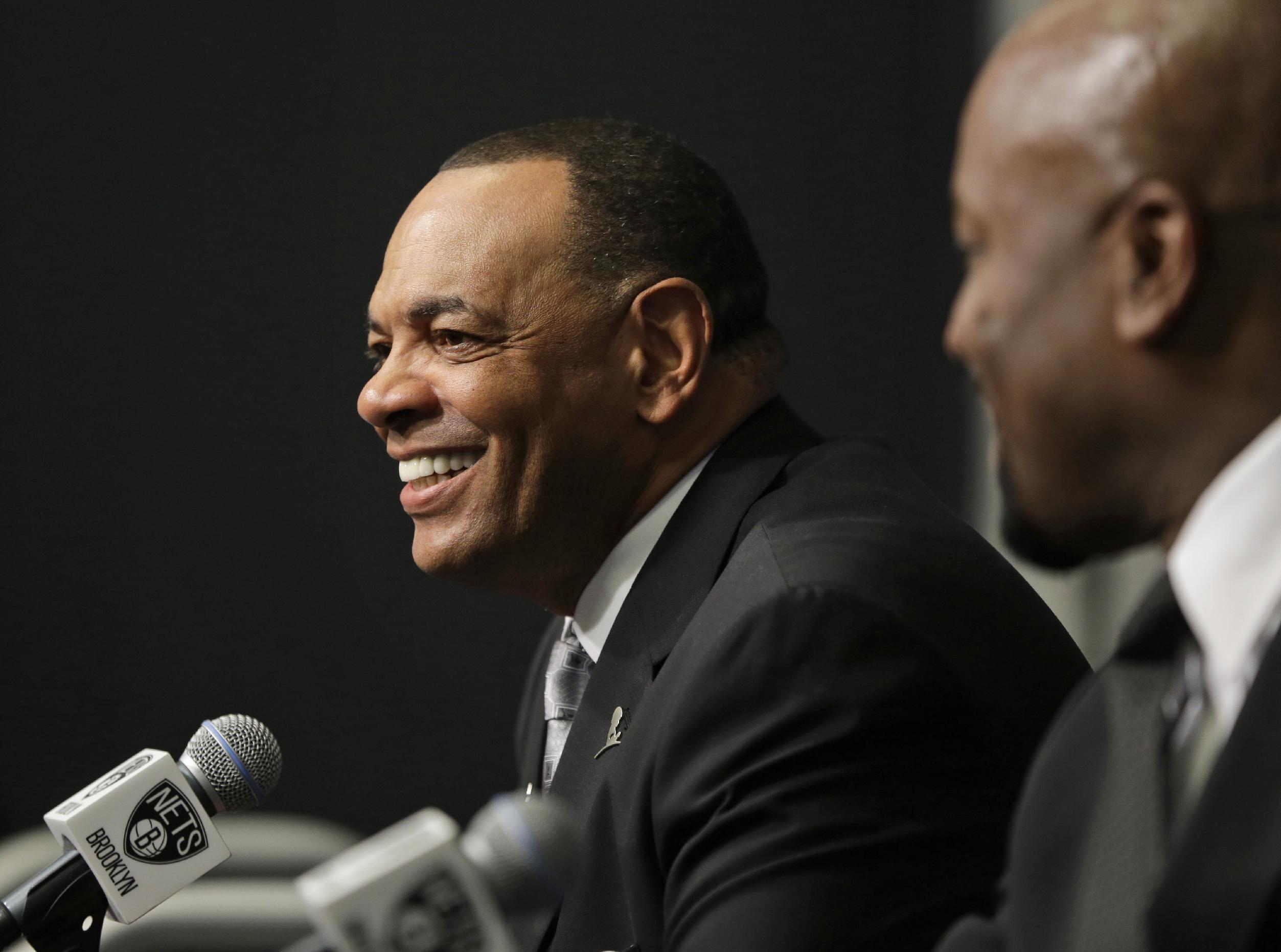 Lionel Hollins speaks to the media during a news conference at the Barclays Center in New York, Monday, July 7, 2014. Hollins was introduced as the new head coach of the Brooklyn Nets. (AP Photo/Seth Wenig)