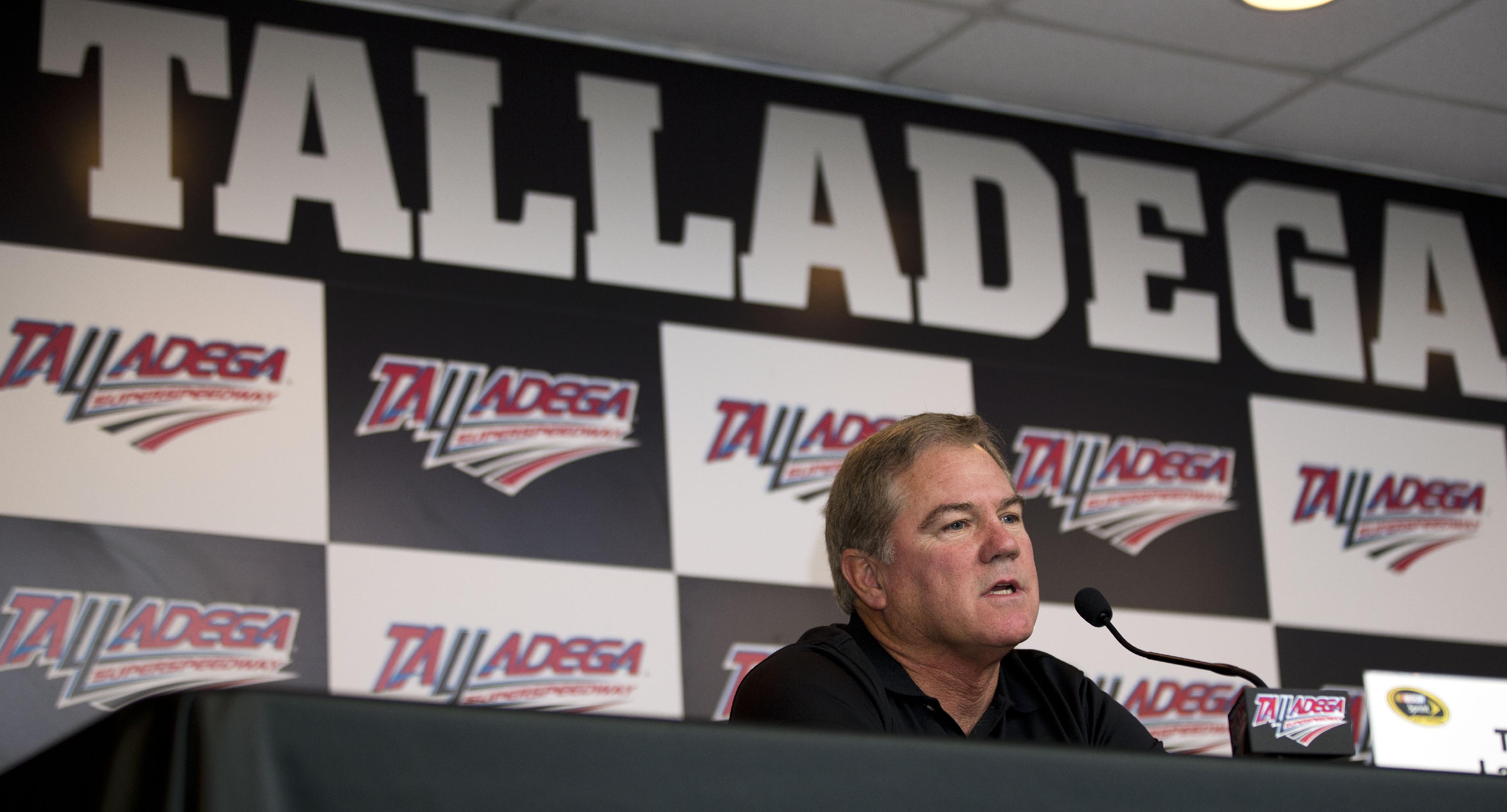 NASCAR driver Terry Labonte announces his retirement during a news conference at Talladega Superspeedway, Saturday, Oct. 18, 2014, in Talladega, Ala. (AP Photo/John Bazemore)