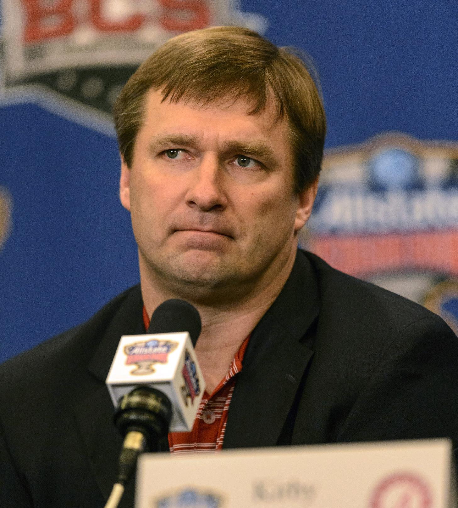 Alabama defensive coordinator/linebackers coach Kirby Smart talks about NCAA college football Sugar Bowl prep as Alabama's defensive representatives meet with the media, Monday, Dec. 30, 2013, in New Orleans. Alabama and Oklahoma face off in the Sugar Bowl, on Jan. 2, 2014. (AP Photo/Alabama Media Group, Vasha Hunt)
