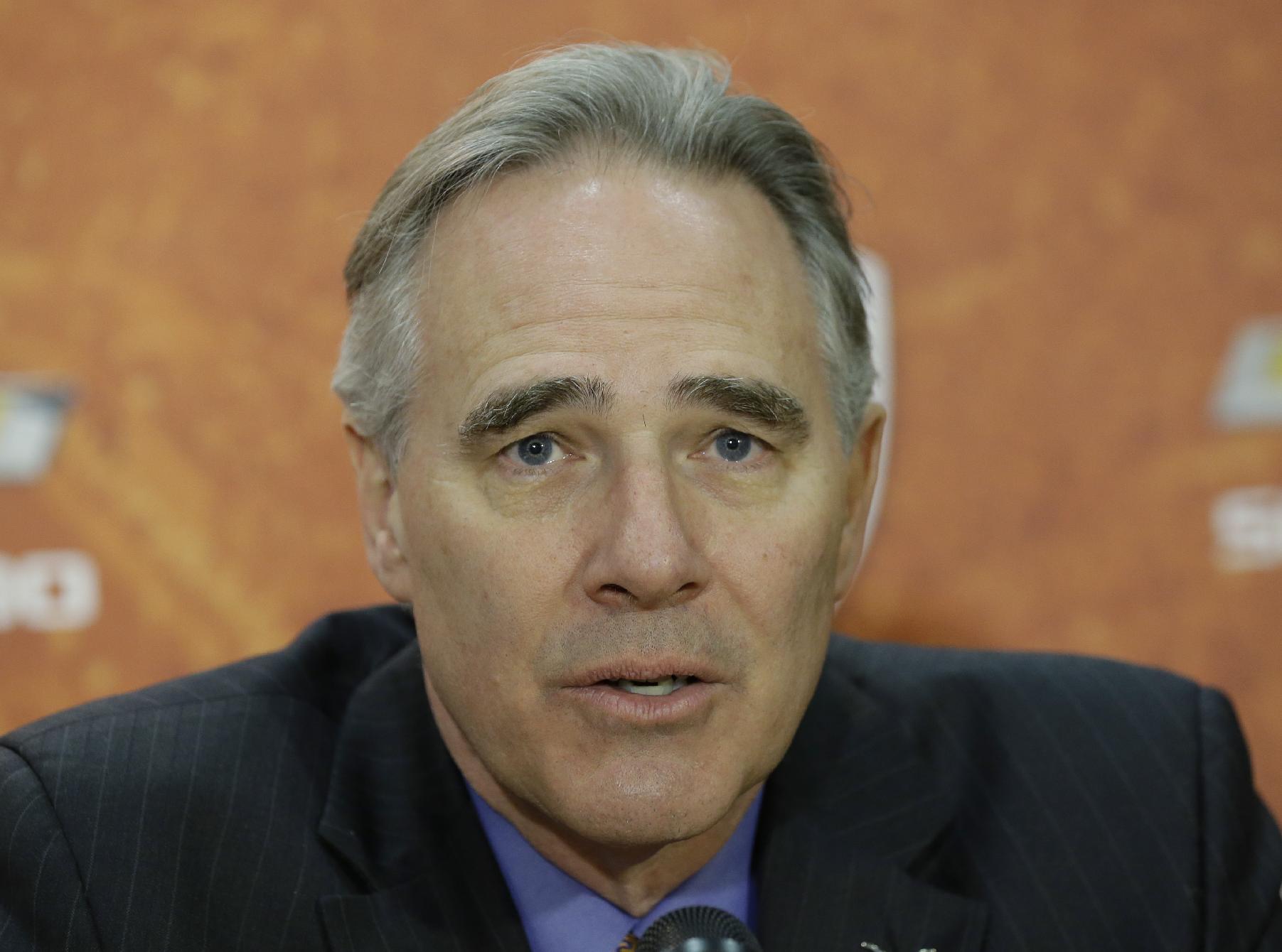 Texas athletic director Steve Patterson during a news conference where Charlie Strong was introduce at the new Texas football coach,Monday,  Jan. 6, 2014, in Austin, Texas. (AP Photo/Eric Gay)