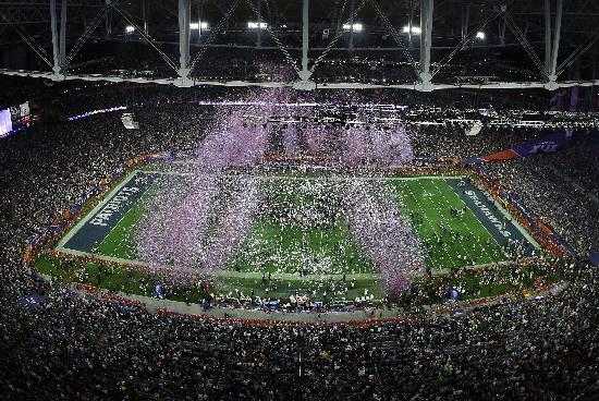 Fireworks are seen over the field at the end of the NFL Super Bowl XLIX football game between the Seattle Seahawks and the New England Patriots Sunday, Feb. 1, 2015, in Glendale, Ariz. The Patriots won 28-24. (AP Photo/Morry Gash)