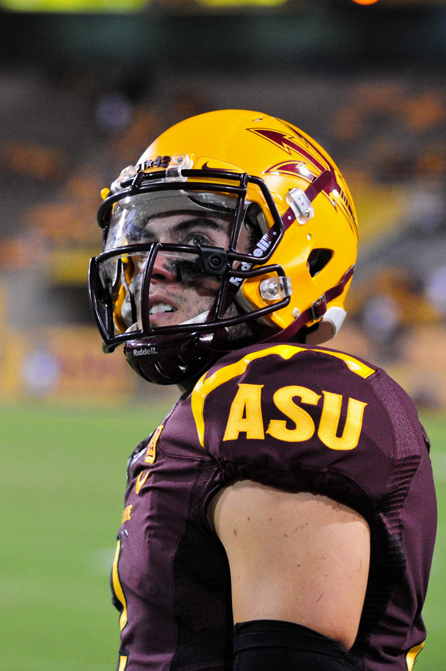 Aug 28, 2014; Tempe, AZ, USA; Arizona State Sun Devils quarterback Mike Bercovici (2) looks on during the second half against the Weber State Wildcats at Sun Devil Stadium. (Matt Kartozian-USA TODAY Sports)