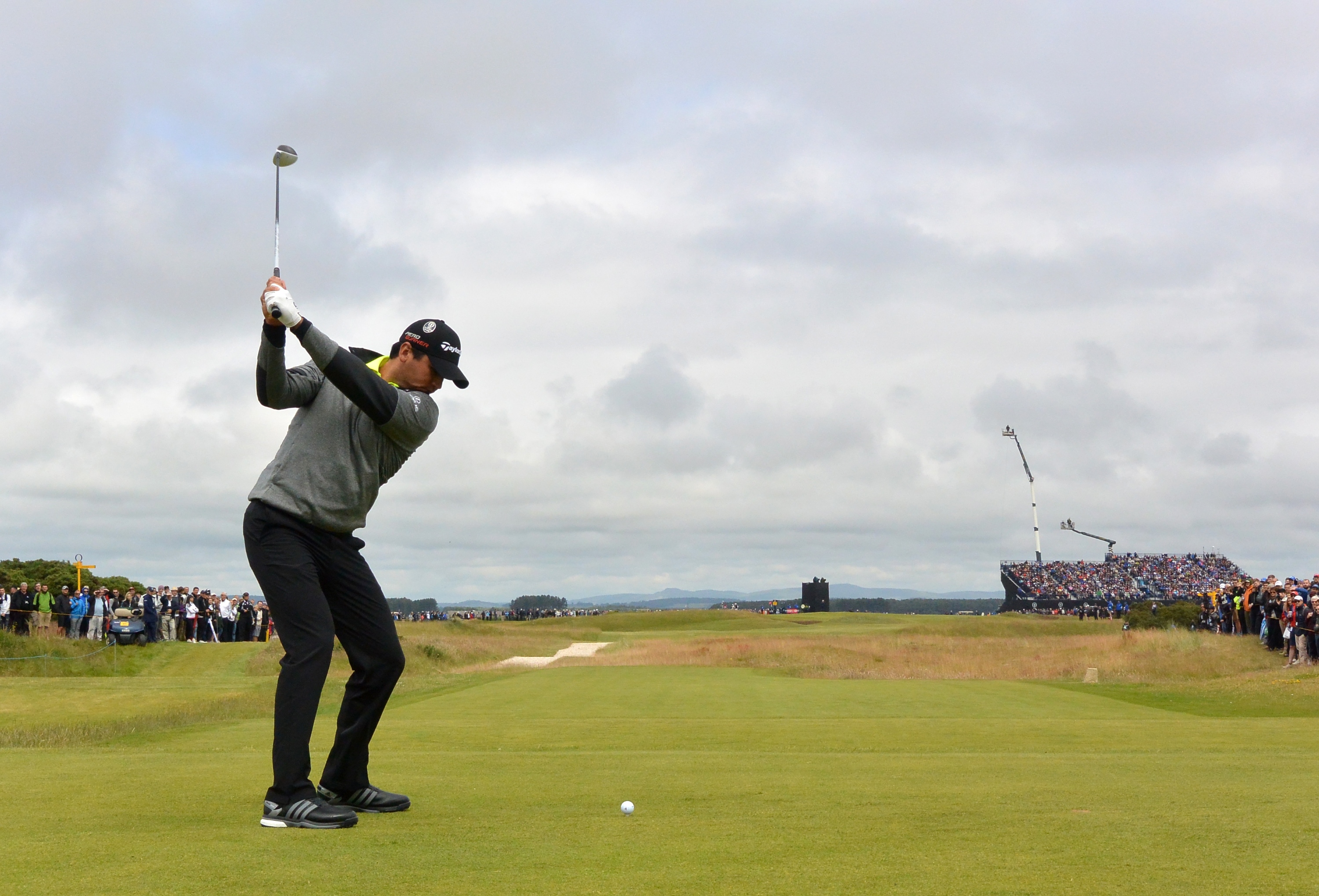 Jason Day tees off on the 7th hole during the first round of the 144th Open Championship. (Getty Images)