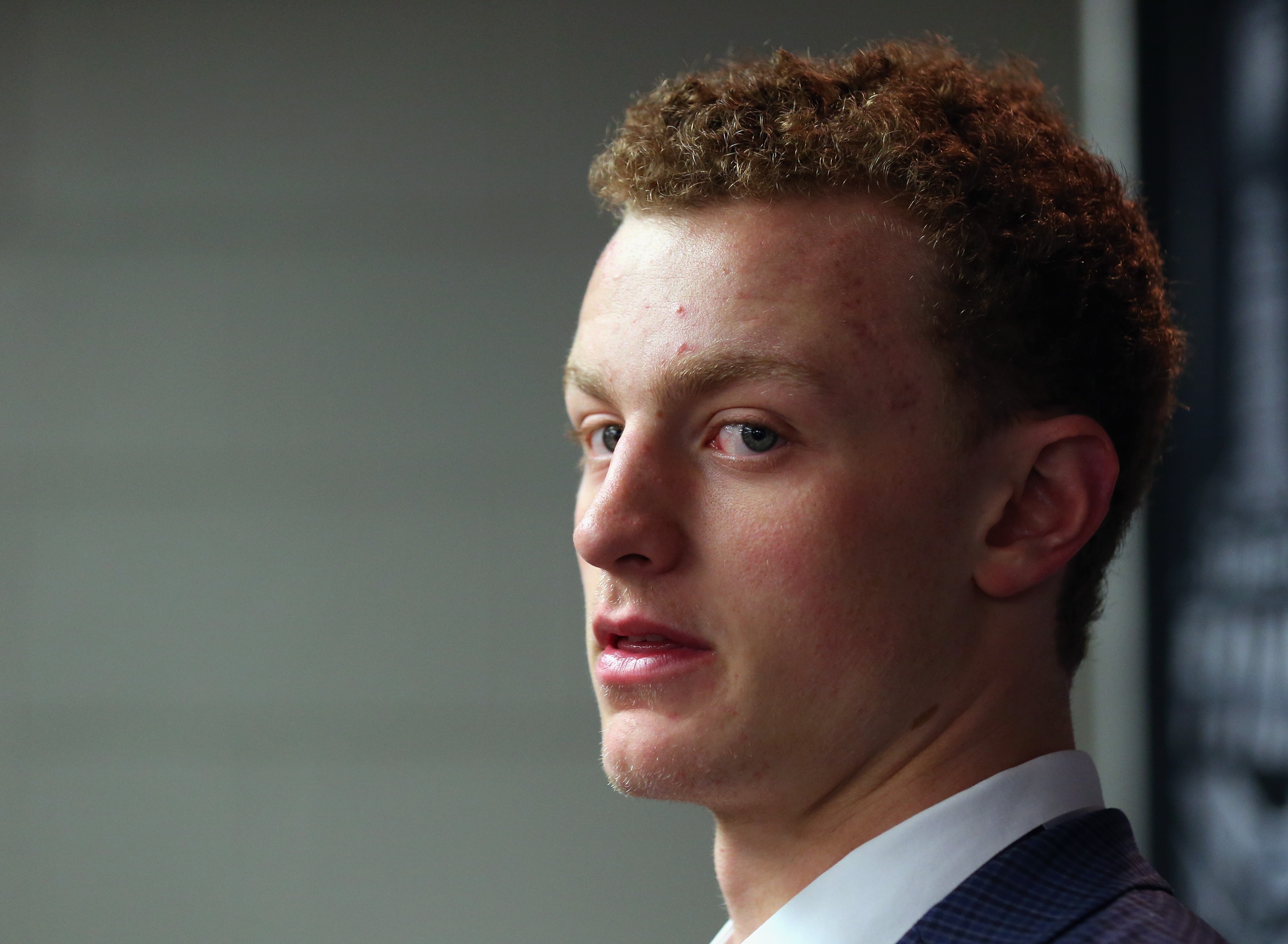 CHICAGO, IL - JUNE 08:  Upcoming NHL draft pick Jack Eichel speaks with the media during media availability at United Center on June 8, 2015 in Chicago, Illinois.  (Photo by Bruce Bennett/Getty Images)
