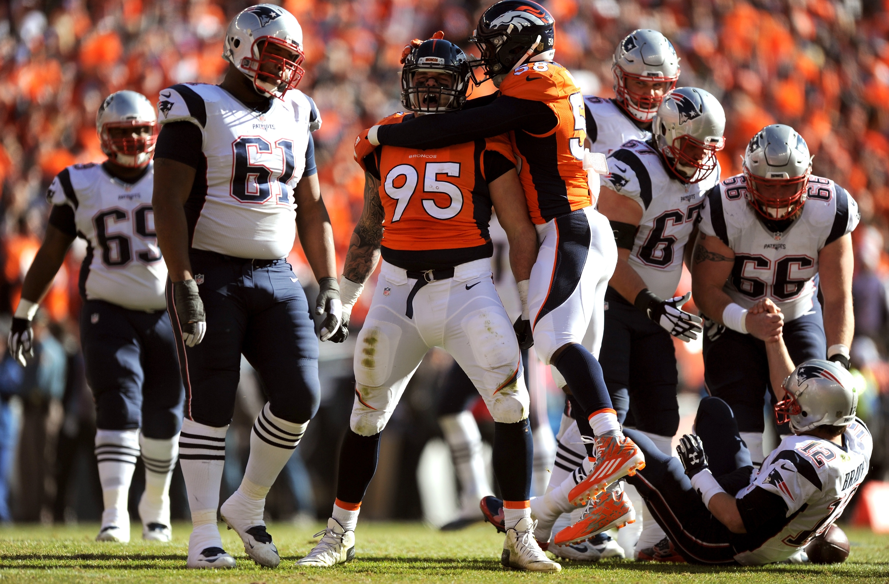 Tom Brady was sacked four times on Sunday. (Getty Images) 