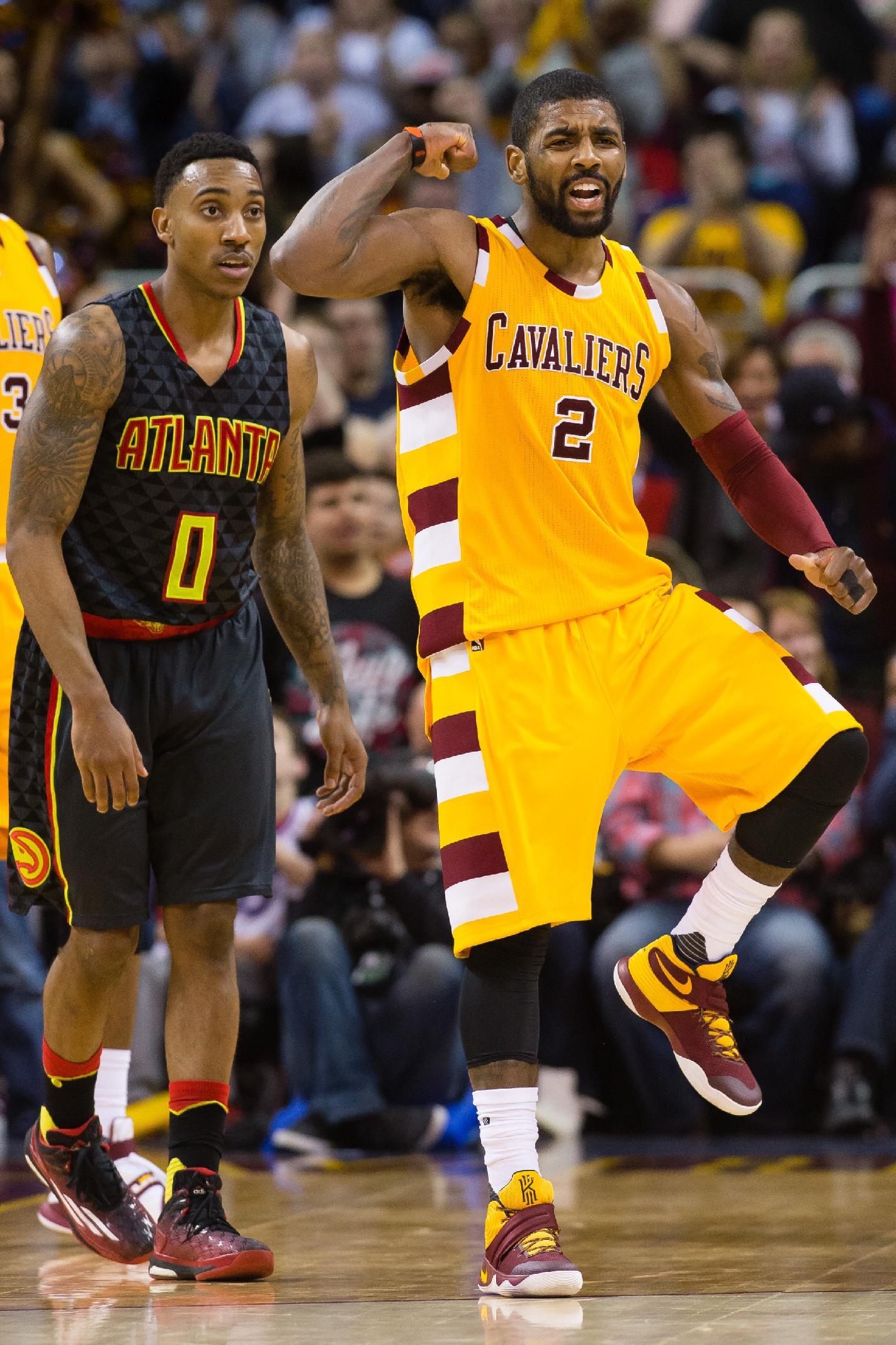 Kyrie Irving dances a jig. (Jason Miller/Getty Images)