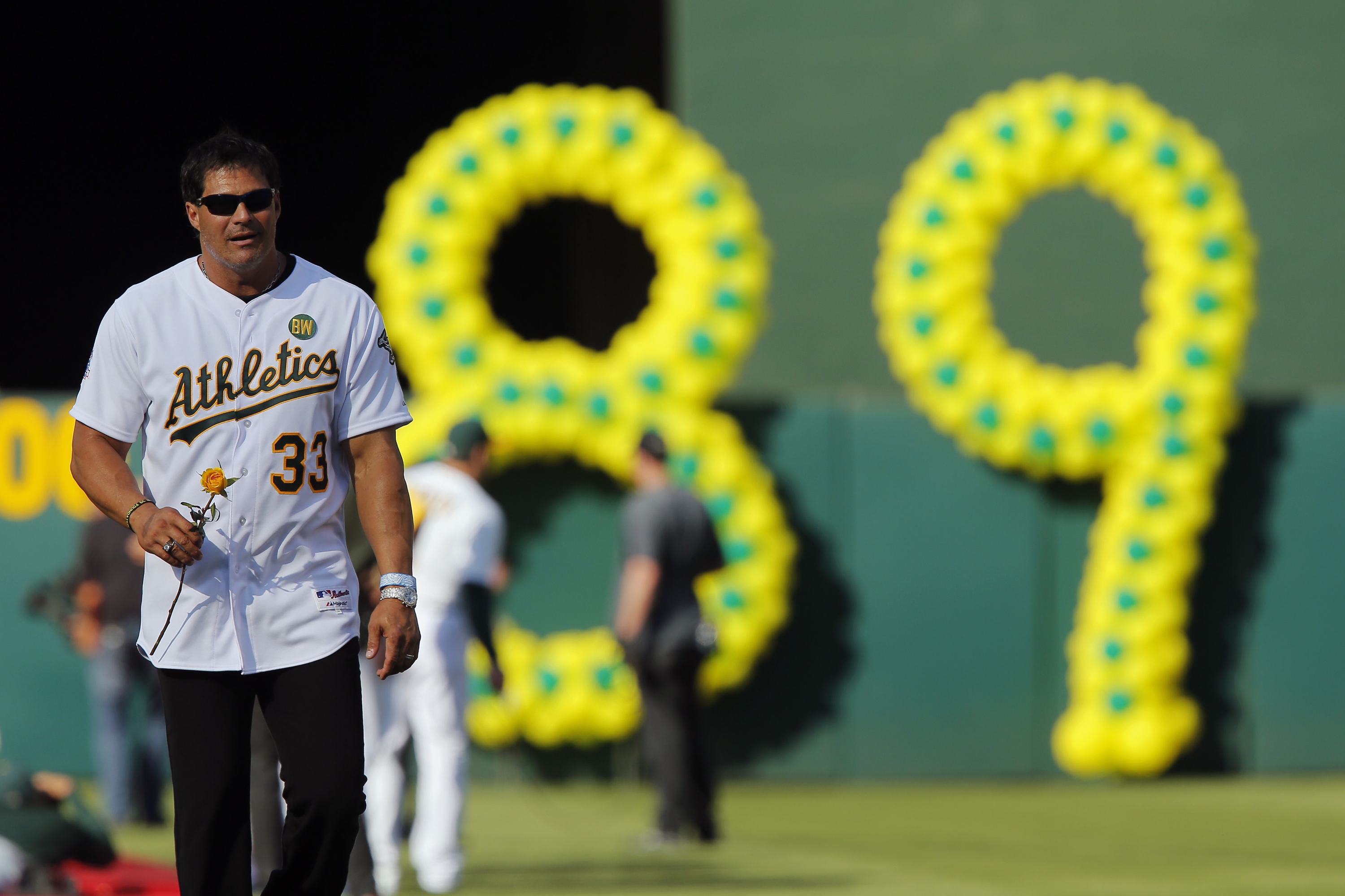 Jose Canseco pictured in July at a reunion for the 1989 Oakland A's. (Getty Images)