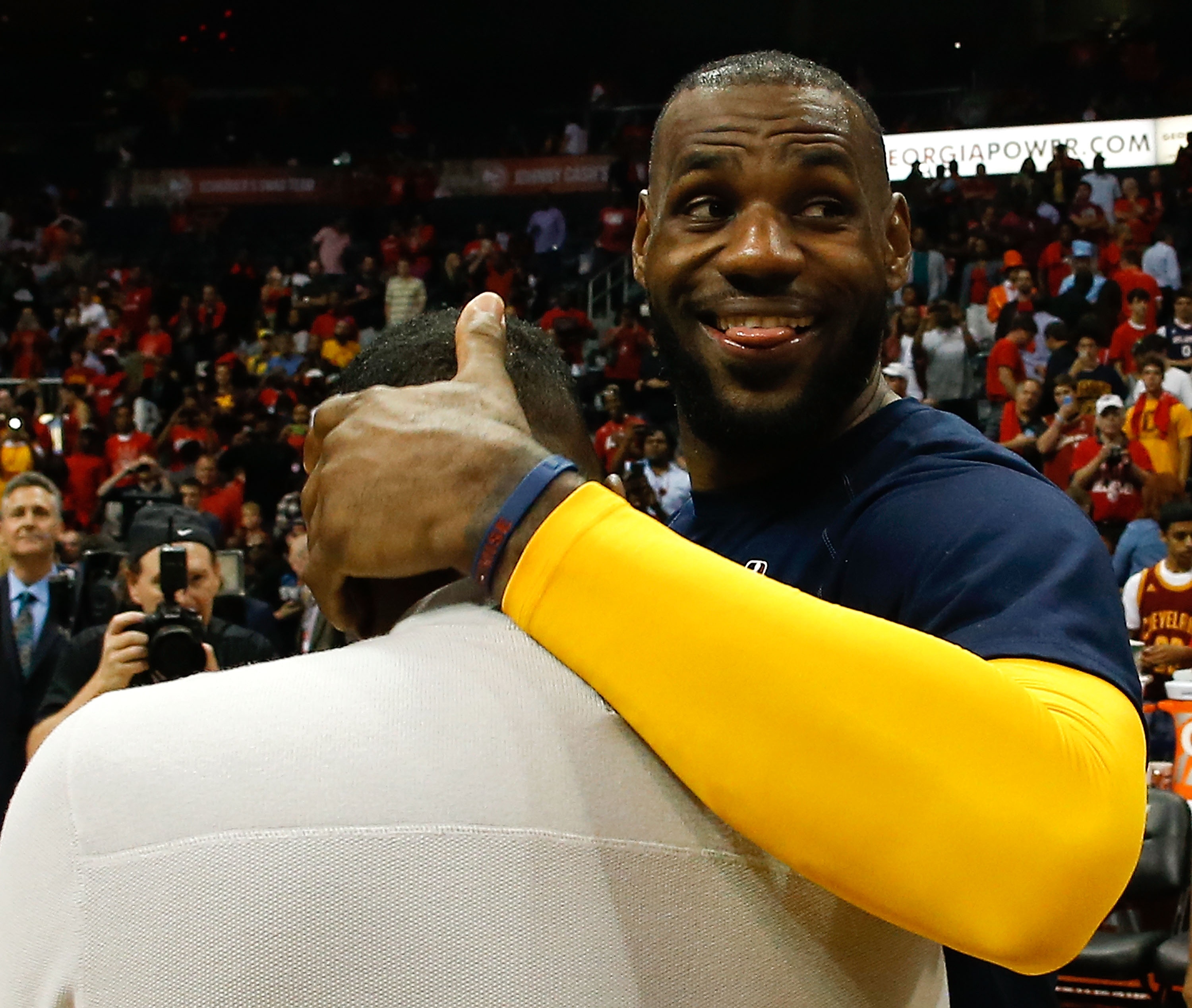 LeBron James had plenty of reason to smile after a dominant Game 2. (Mike Zarrilli/Getty Images)