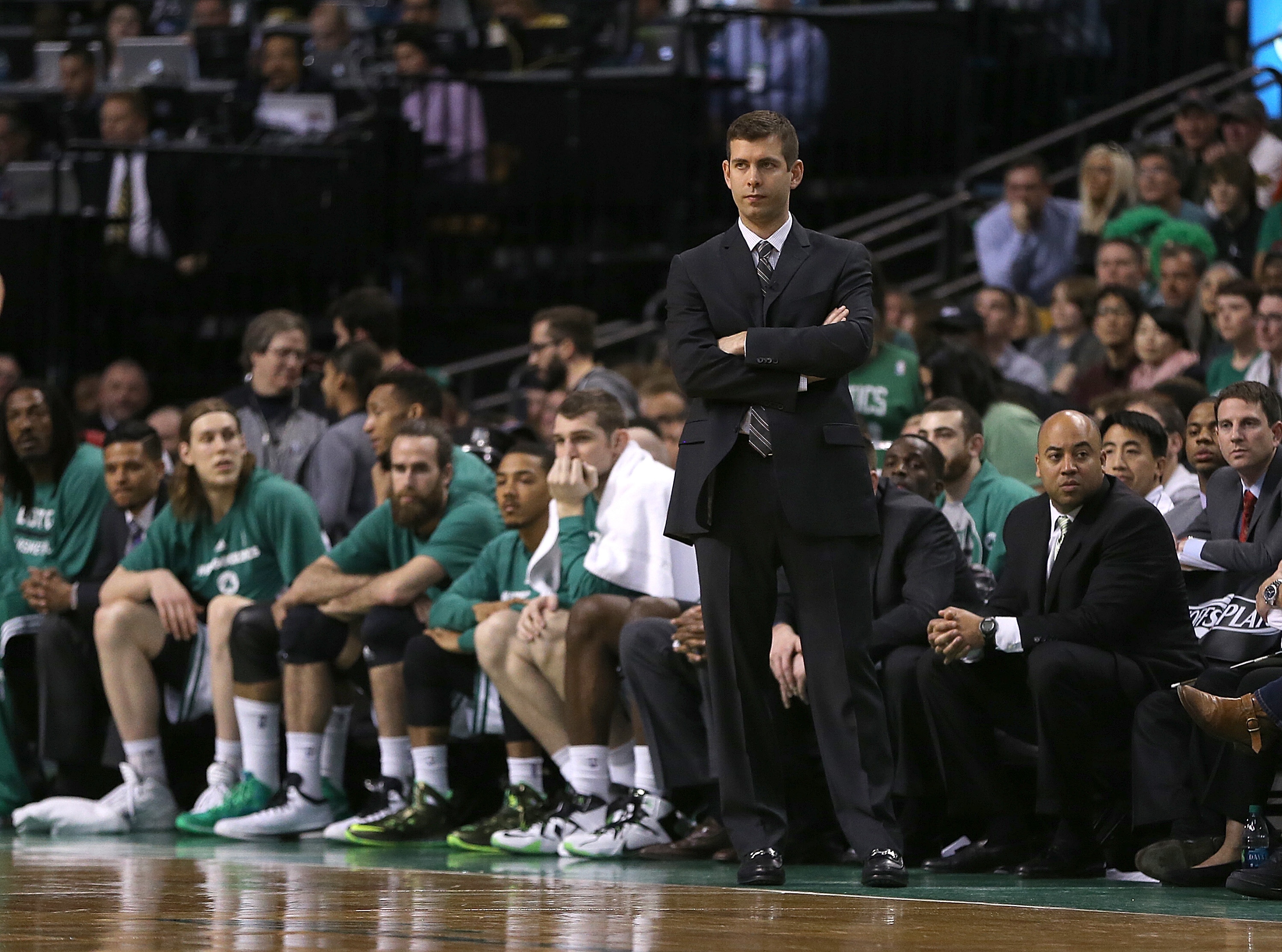 The Celtics have a superstar on the roster. He just wears a suit and tie. (Jim Rogash/Getty Images)