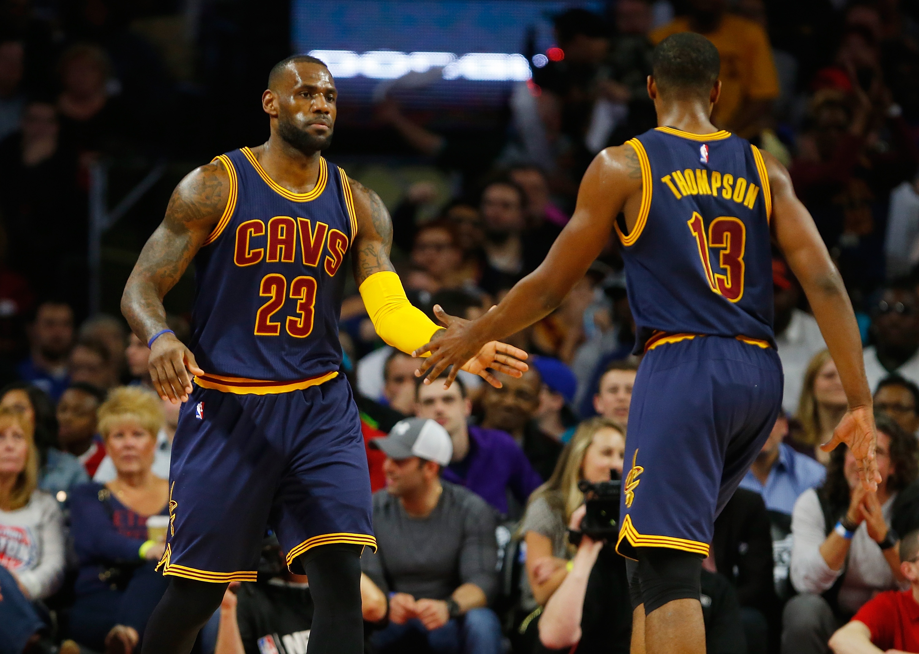 Tristan Thompson congratulates LeBron James on making the trades. (Gregory Shamus/Getty Images)