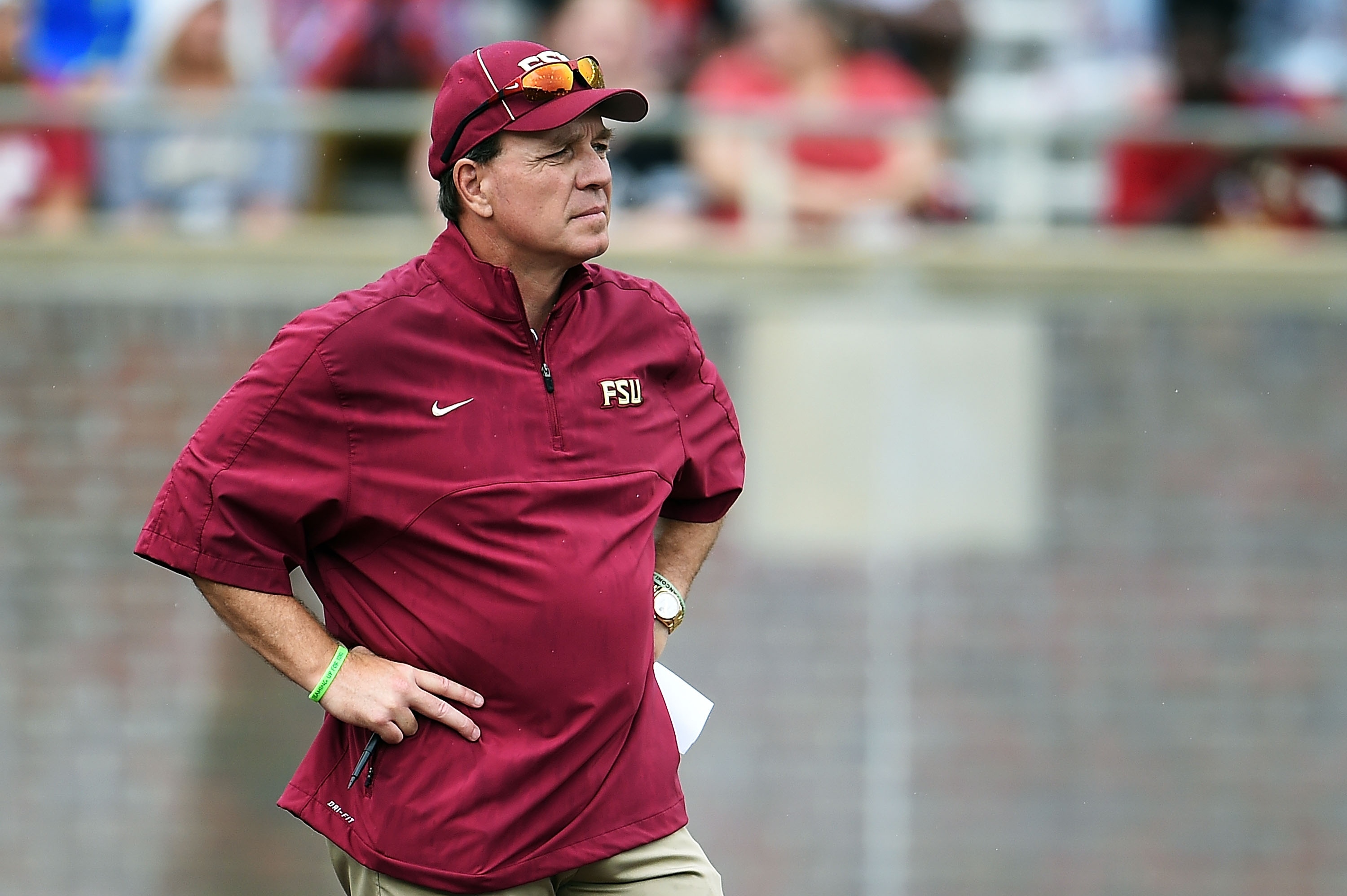 TALLAHASSEE, FL - APRIL 11:  Head coach Jimbo Fisher of the Florida State Seminole watches action during Florida State's Garnet and Gold spring game at Doak Campbell Stadium on April 11, 2015 in Tallahassee, Florida.  (Photo by Stacy Revere/Getty Images)