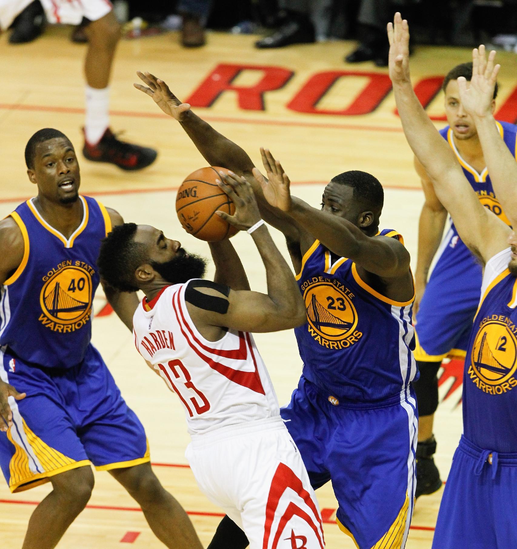 James Harden saw even more blue jerseys than usual on Saturday. (Bob Levey/Getty Images)