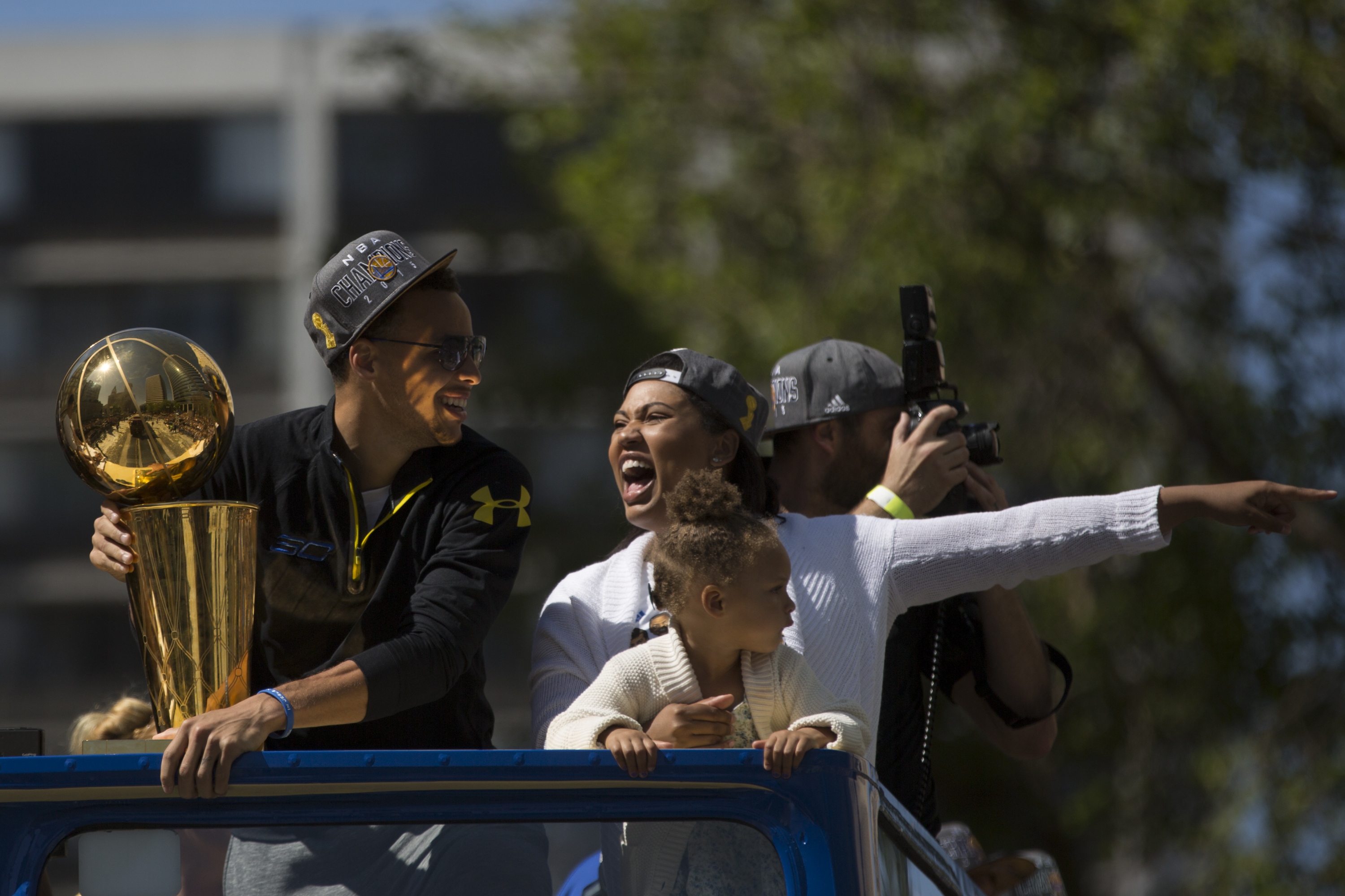 Stephen, Ayesha and Riley Curry have something new to celebrate. (Stephen Lam/Getty Images)