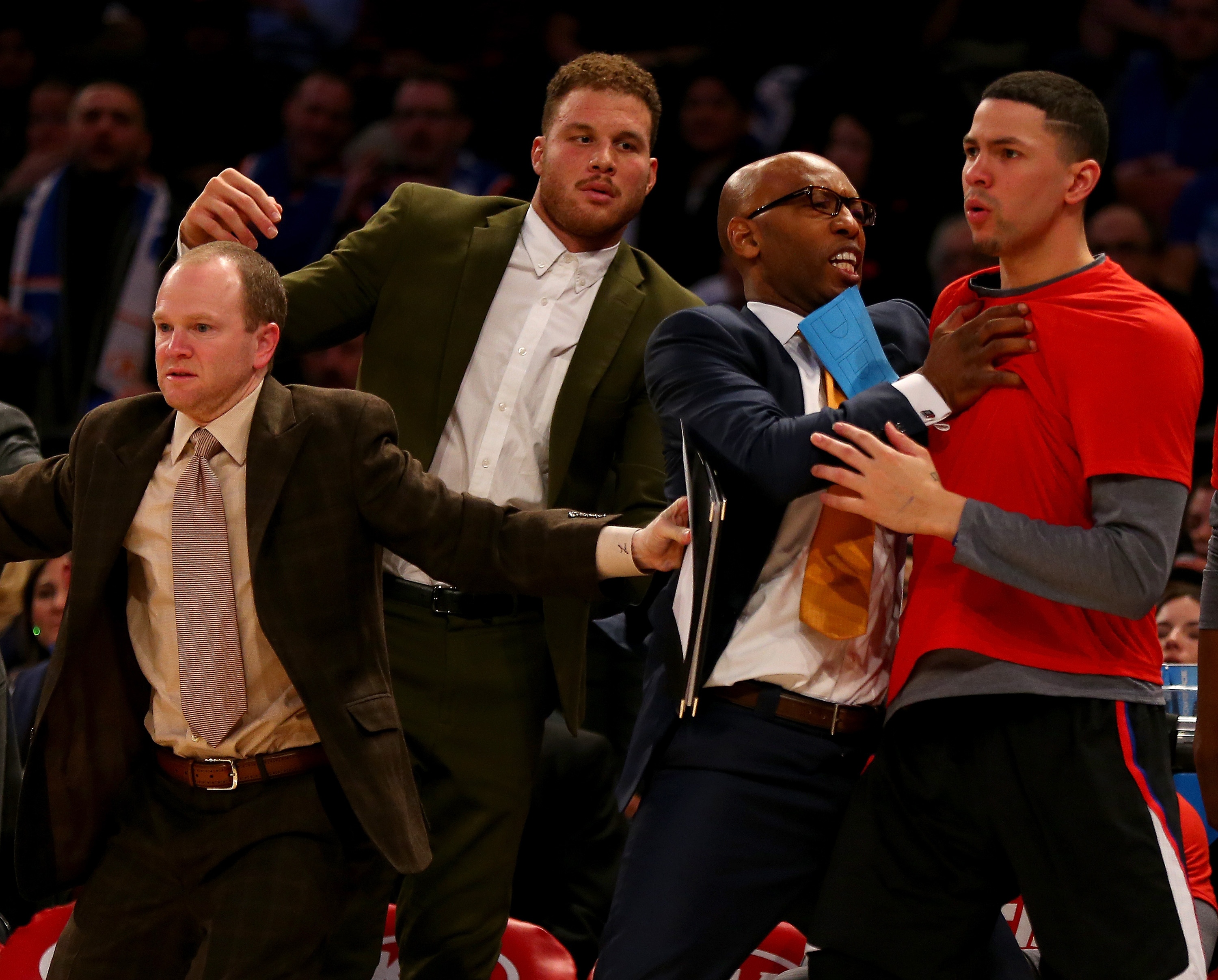NBA security is investigating the fight that left Blake Griffin with a broken hand. (Elsa/Getty Images)
