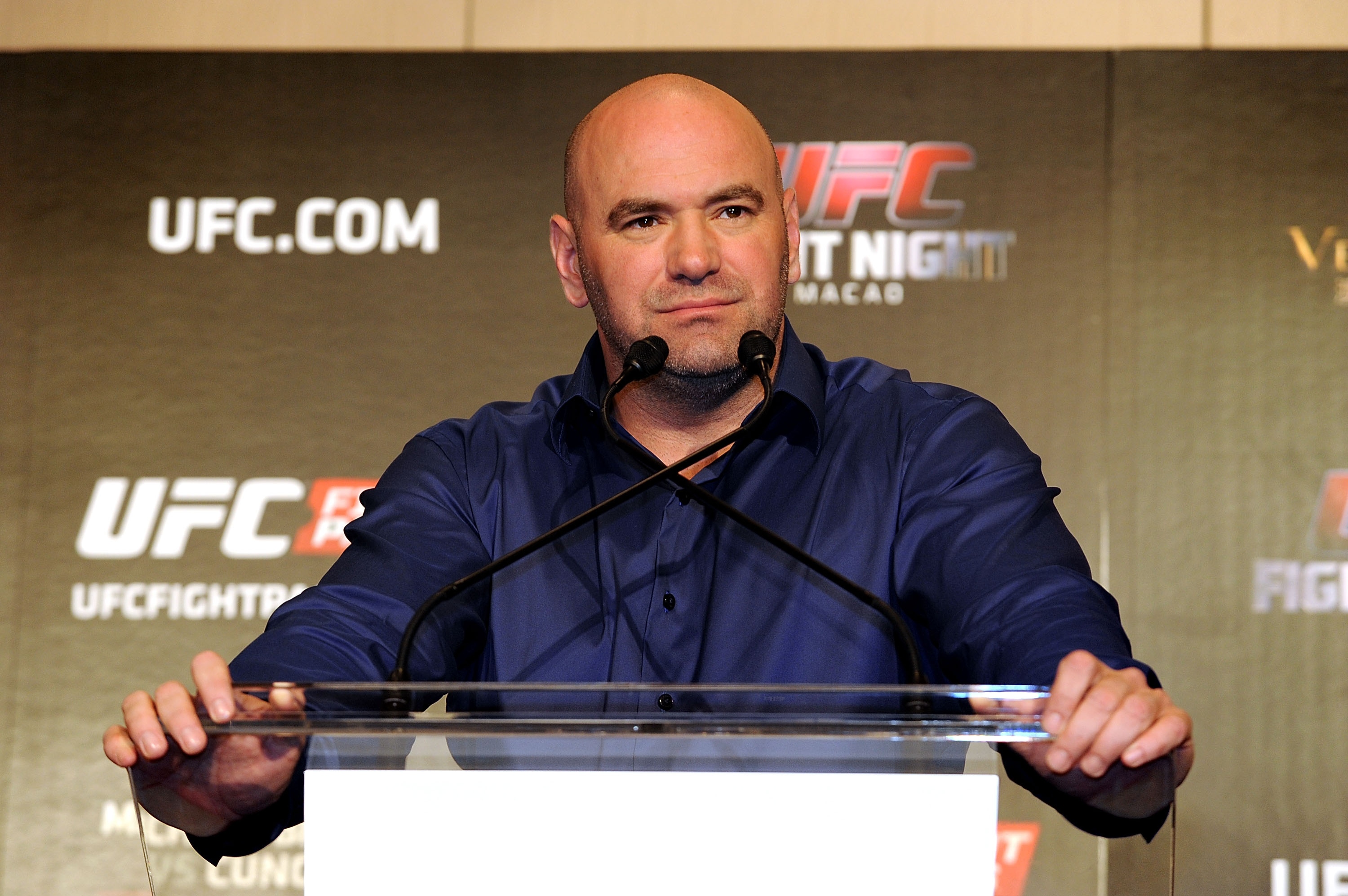 UFC president Dana White speaks at a news conference in Hong Kong. (Photo by Jayne Russell/Getty Images)