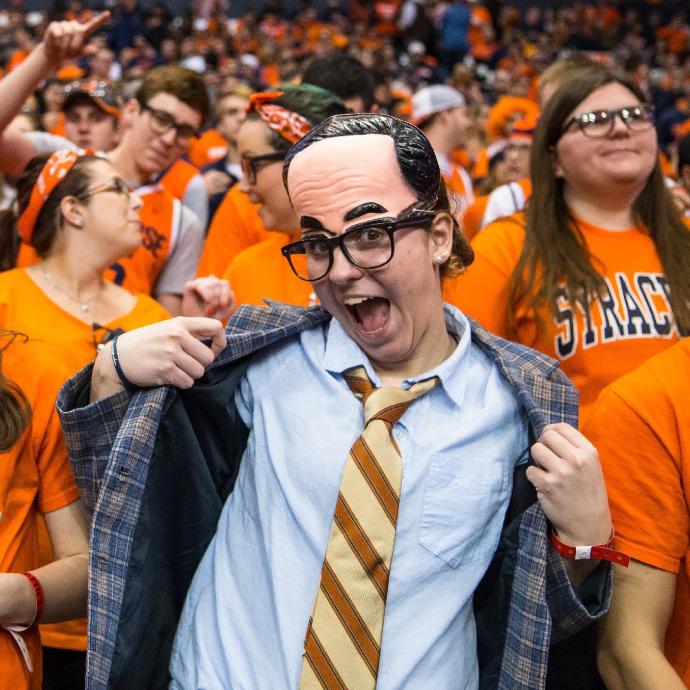 SYRACUSE, NY - JANUARY 28: Syracuse Orange fans participate in dressing like head coach Jim Boeheim of the Syracuse Orange before the game against the Notre Dame Fighting Irishon January 28, 2016 at The Carrier Dome in Syracuse, New York. (Photo by Brett Carlsen/Getty Images)