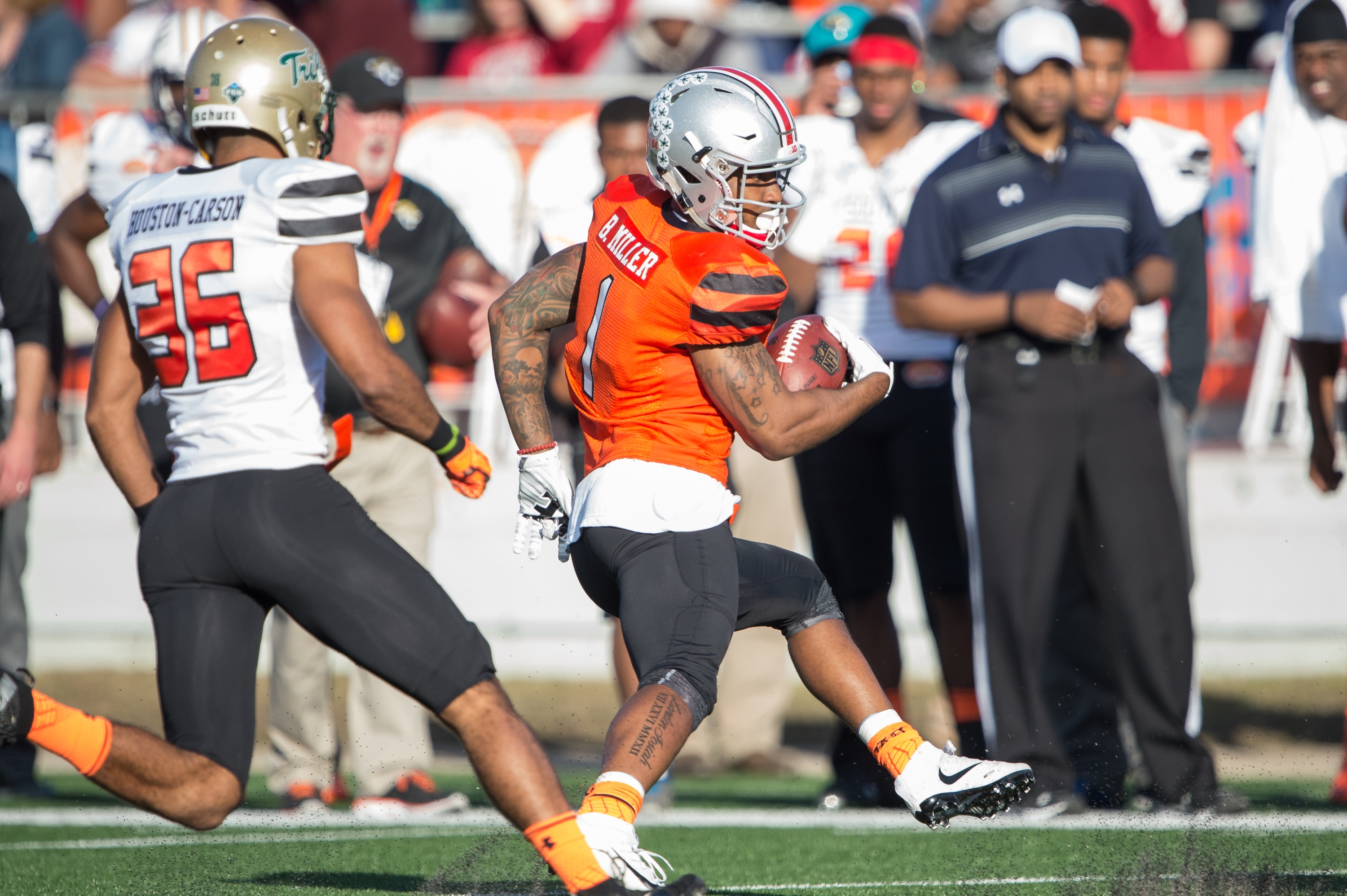 Ohio State wide receiver Braxton Miller at the Senior Bowl (Photo by Michael Chang/Getty Images)