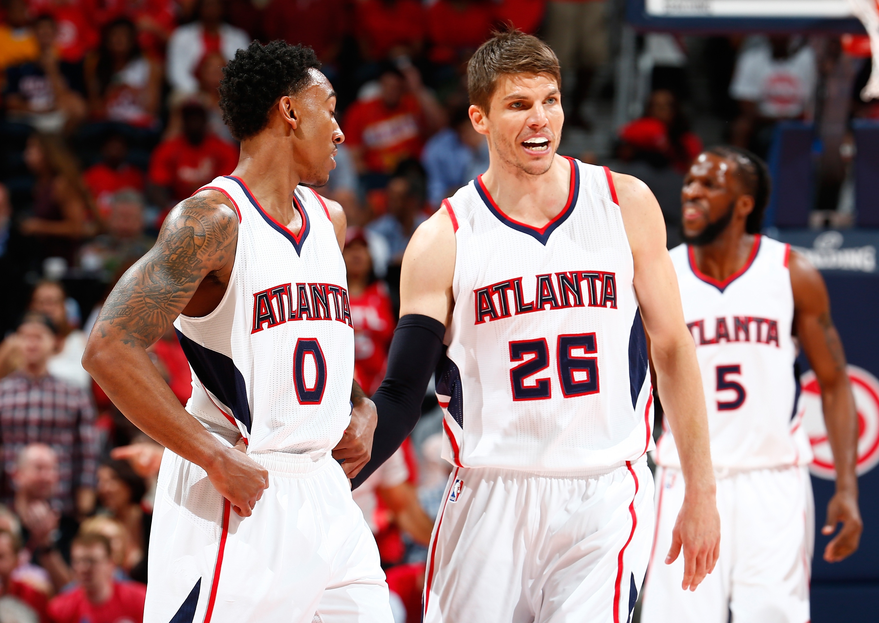 Could Jeff Teague (left), Kyle Korver, Paul Millsap and Al Horford *all* run it back? (Kevin C. Cox/Getty)