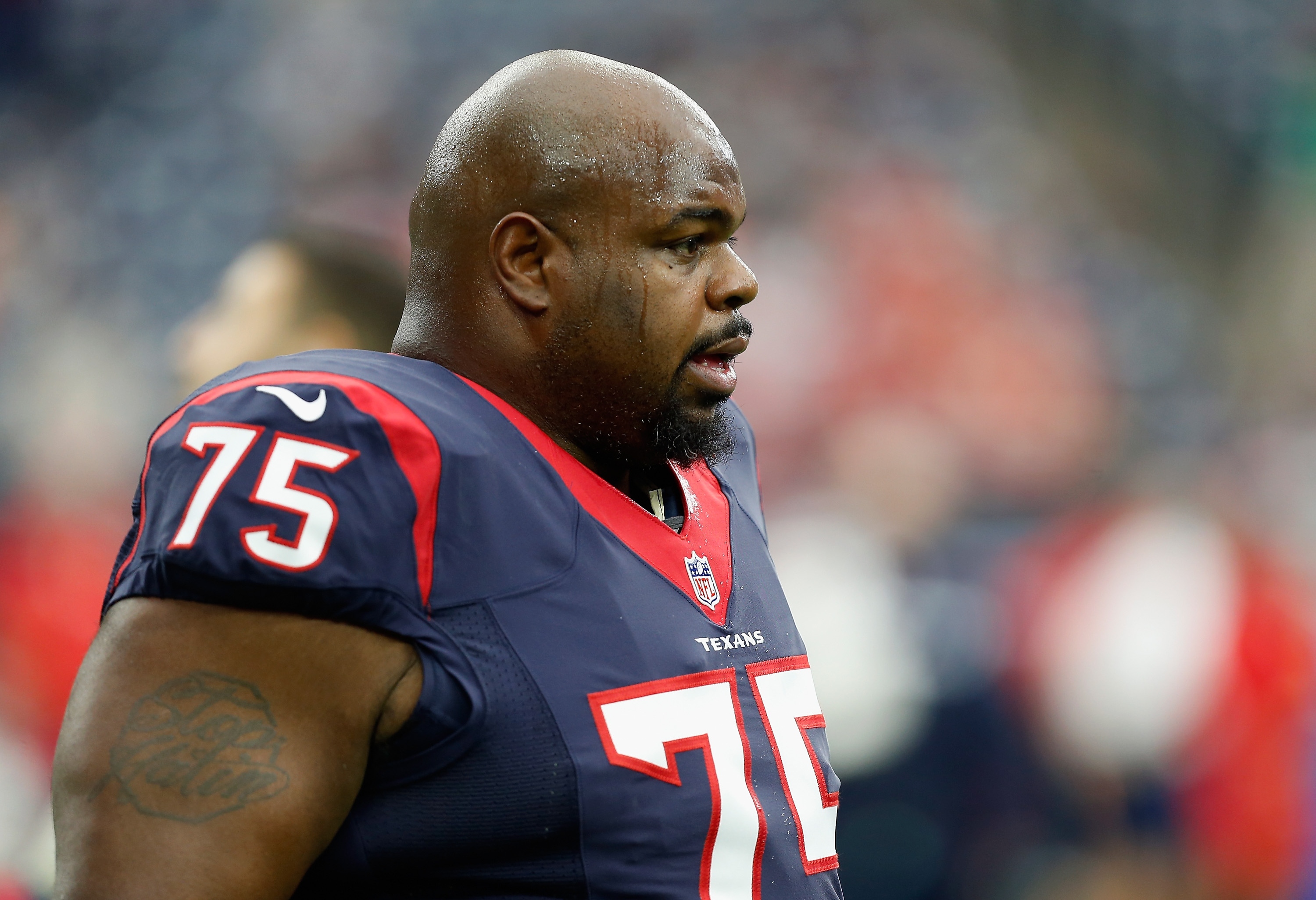 Vince Wilfork will be featured in ESPN The Magazine's Body issue.  (Photo by Bob Levey/Getty Images)