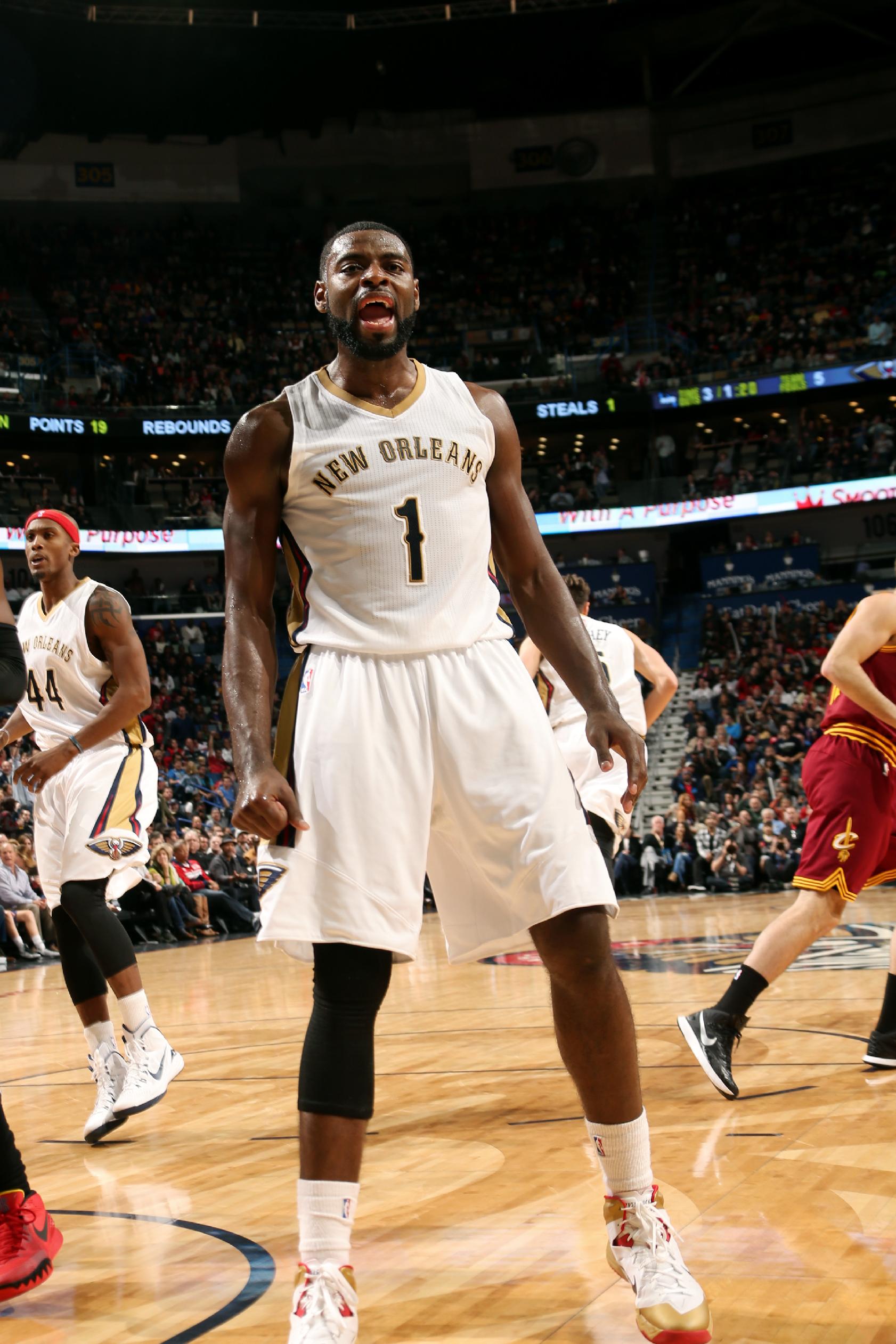 NEW ORLEANS, LA - DECEMBER 12: Tyreke Evans #1 of the New Orleans Pelicans celebrates during a game against the Cleveland Cavaliers on December 12, 2014 at the Smoothie King Center in New Orleans, Louisiana. (Photo by Layne Murdoch/NBAE via Getty Images)