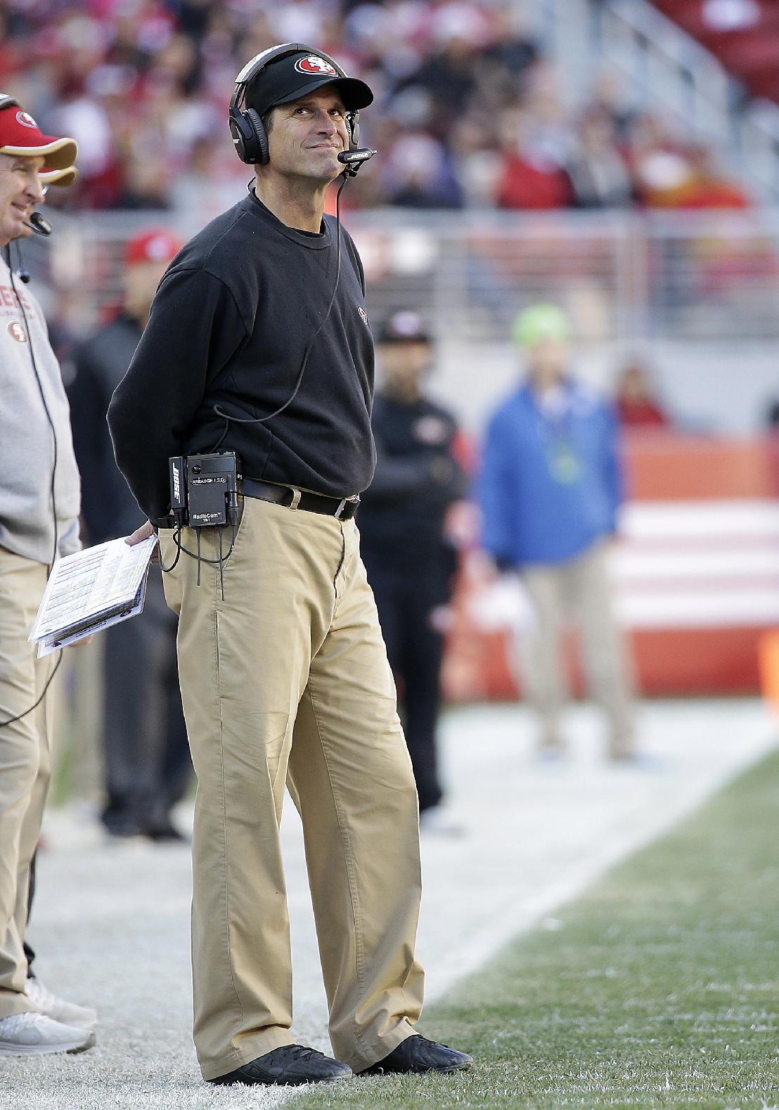 49ers head coach Jim Harbaugh (AP Photo/Marcio Jose Sanchez)