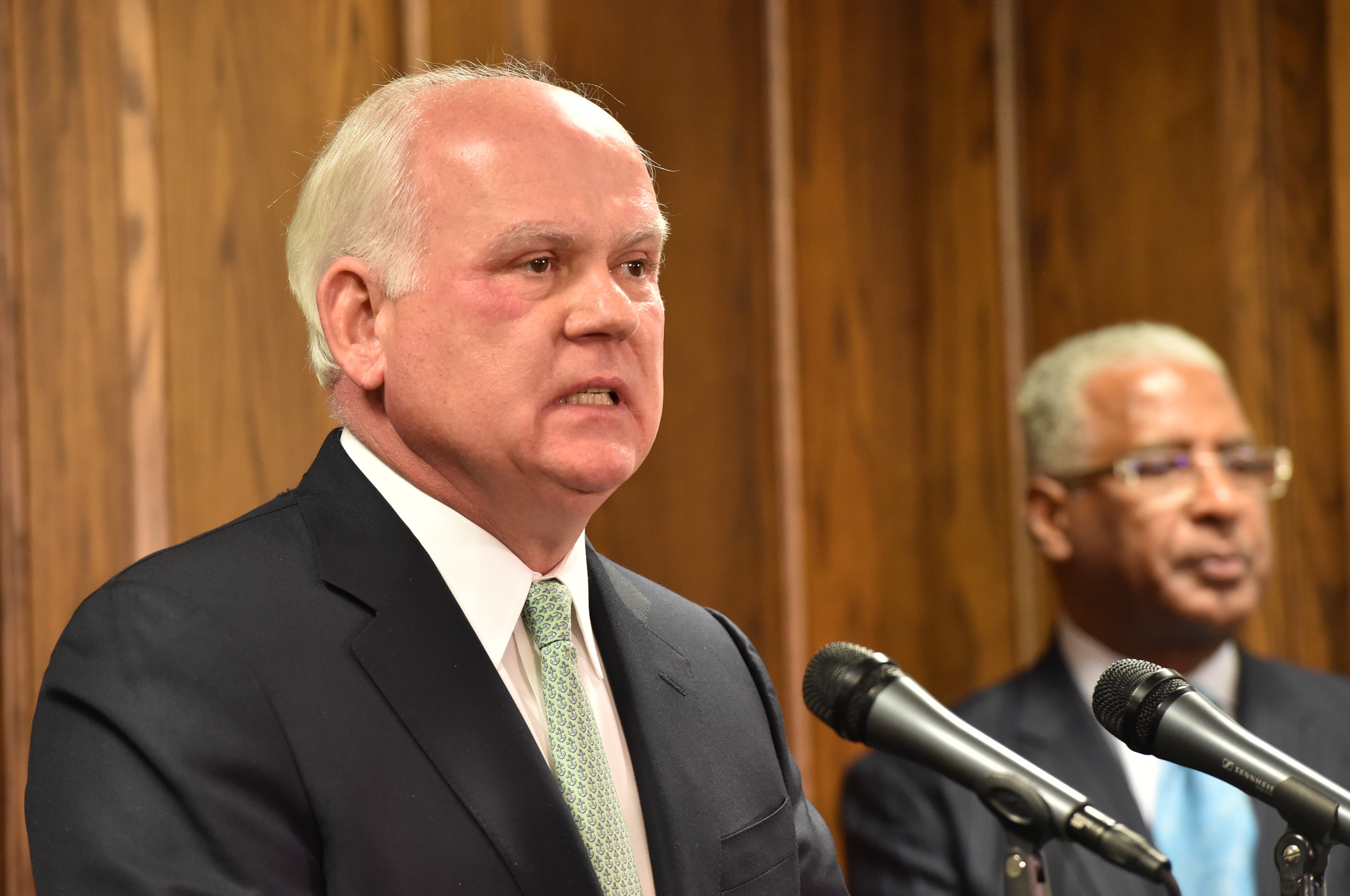 University of Alabama at Birmingham President Ray Watts holds a press conference Friday, Jan. 9, 2015. (AP Photo/AL.com, Frank Couch )