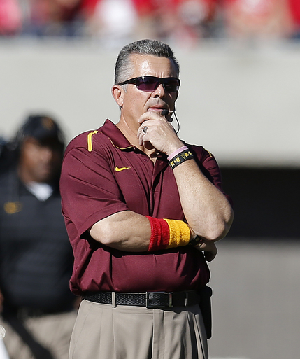 Arizona State head coach Todd Graham during the second half of an NCAA college football game against Arizona, Friday, Nov. 28, 2014, in Tucson, Ariz. (AP Photo/Rick Scuteri)