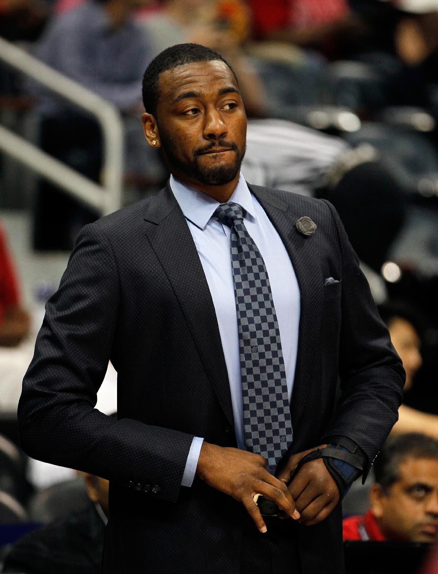 ATLANTA, GA - MAY 05: John Wall #2 of the Washington Wizards looks on during warmups prior to Game Two of the Eastern Conference Semifinals of the 2015 NBA Playoffs against the Atlanta Hawks at Philips Arena on May 5, 2015 in Atlanta, Georgia. (Photo by Kevin C. Cox/Getty Images)