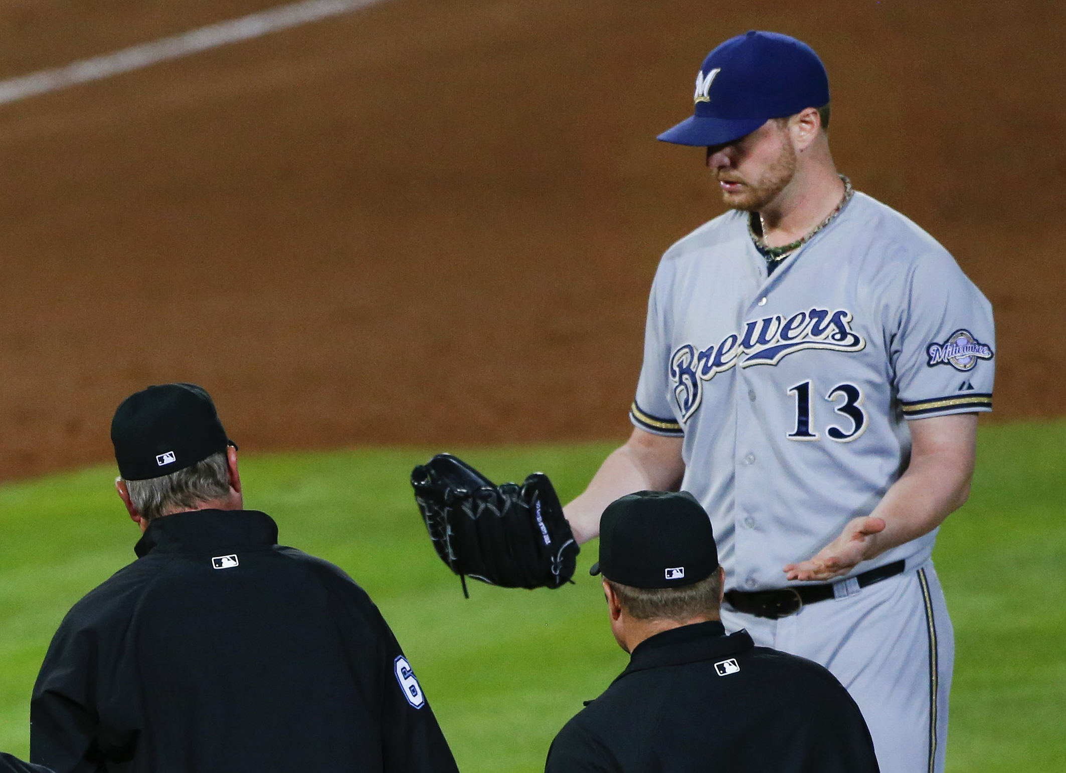 Will Smith was caught with a foreign substance on his arm during a game on May 21, 2015, in Atlanta. (AP)