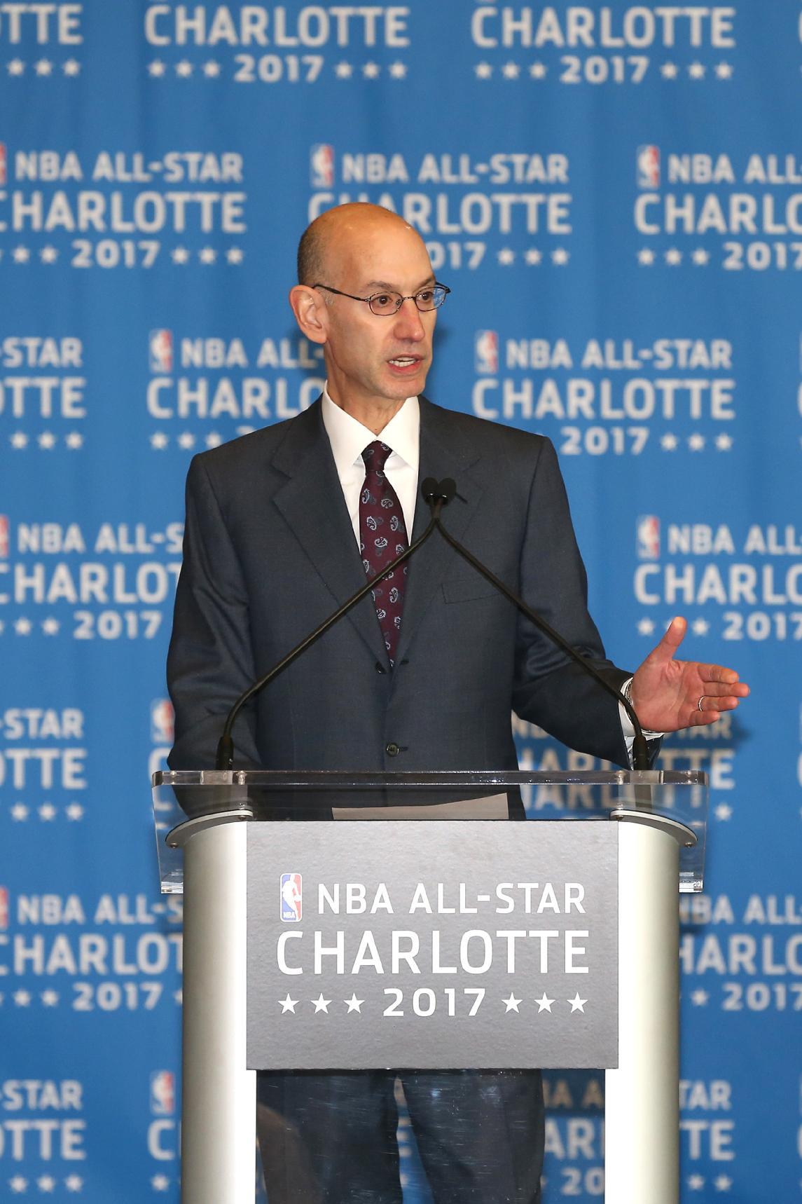 NBA Commissioner Adam Silver speaks to the media in Charlotte on June 23, 2015. (Joe Murphy/NBAE/Getty Images)