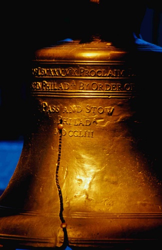 The Liberty Bell, National Historical Park, Philadelphia. Built of bronze around 1701 the 2080 pound bell has come to symbolise liberty for Americans.