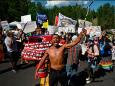Native American protesters blocked the road leading up to Mount Rushmore and faced off with the National Guard in the hours before Trump's fiery speech